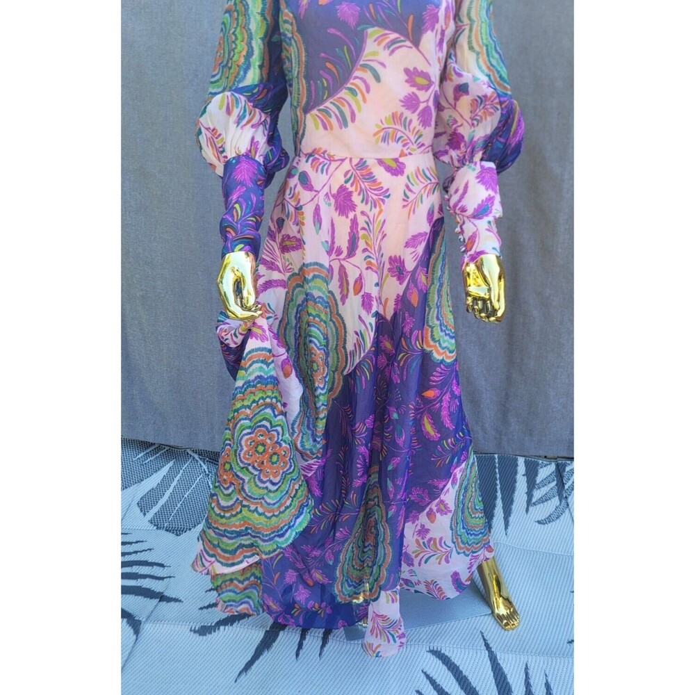 Vintage Lanvin Elizabeth Arden Fantasy Floral Print Silk Organza Maxi dress 1970 - Picture 7 of 16